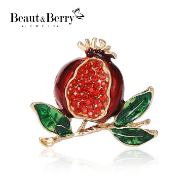Beaut&Berry Enamel Pomegranate Brooches for Women Unisex 3-color Rhinestone fruits Party Casual Brooch Pin Gifts 1