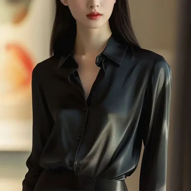 Summer Autumn Silk Satin Shirts Women 2024 Vintage Blouse Long Sleeve Button Down Shirt Office Lady Tee Top Ladies Casual Shirt 5