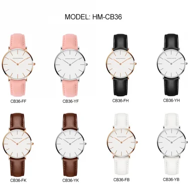 Hannah Martin Japan Quartz Simple Women Fashion Watch White Leather Strap Ladies Wrist Watches Brand Waterproof Wristwatch 36mm 6