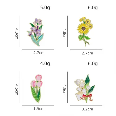 Creative cartoon plants flowers metal enamel badge pin garden style greenery sunflower clothing bag accessories brooch jewelry 3