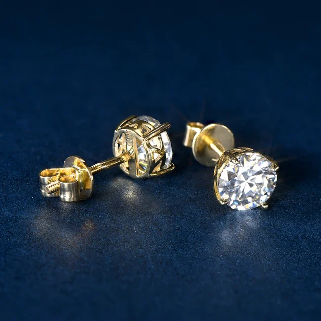 IOGOU 14k Gold Earrings Real 6mm Moissanite Diamond Stud Earrings for Men Women 10K Yellow Gold Screw Back Earrings Fine Jewelry 4