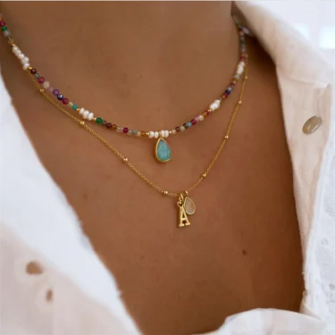 Vintage Color Bead Pearl Artificial Pearl Letter Pendant Chain Necklace For Women Female Fashion Multiayer Boho Choker Jewelry 2