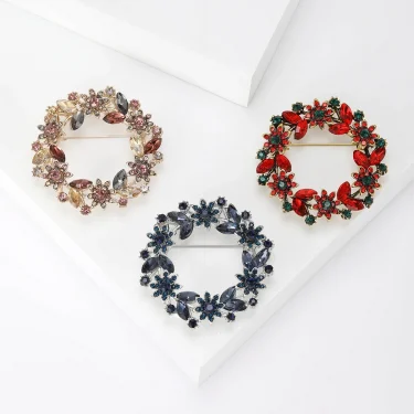 Rhinestone Olive Branch Wreath Brooches for Women Unisex Glass Plant Pins Office Party Friend Gifts Jewelry Accessories 2