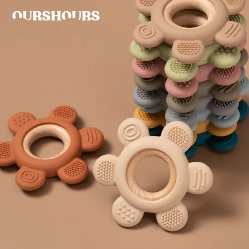 1PC Baby Silicone Teether Toy BPA Free Infant Wooden Ring Health Care Teething Chewing Toys Newborn Gifts For Baby Accessories 1