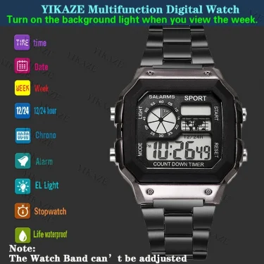 MAYZHISU Classic Men's Digital Watches Luxury Stainless Steel Strap Sport Watches Men Military Clock LED Sport Wristwatch 5