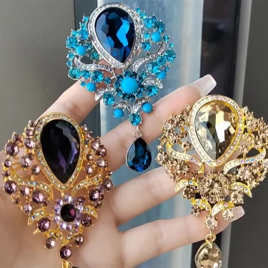 Large Oval Rhinestone Brooches For Women Vintage Crystal Flower Water Drop Brooch Pins Fashion Clothing Accessories Jewelry Gift 1
