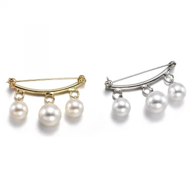Fashion Pearl Fixed Strap Charm Safety Pin Brooch Sweater Cardigan Clip Chain Brooches Jewelry 4