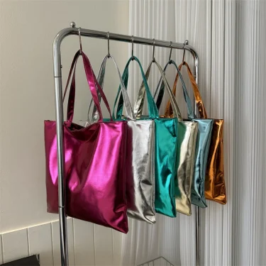 Chic Colorful Shiny Handbag Women Underarm Bag Simple Pu Leather Totes Bags Women Shopping Party Shoulder Bag Y2k Girls Clutch 2