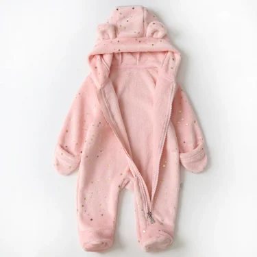OLEKID Autumn Winter Newborn Baby overalls Plus Velvet Hooded Kids Baby Girl Rompers 0-1 Years Toddler Boy Jumpsuit Outfits 5