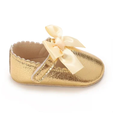 4-color Baby Girl Fashion Solid Color Princess Shoes Comfortable Soft Sole Non-Slip Toddler Shoes Cute Bow Baptism First Walker 5