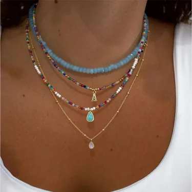 Vintage Color Bead Pearl Artificial Pearl Letter Pendant Chain Necklace For Women Female Fashion Multiayer Boho Choker Jewelry 1