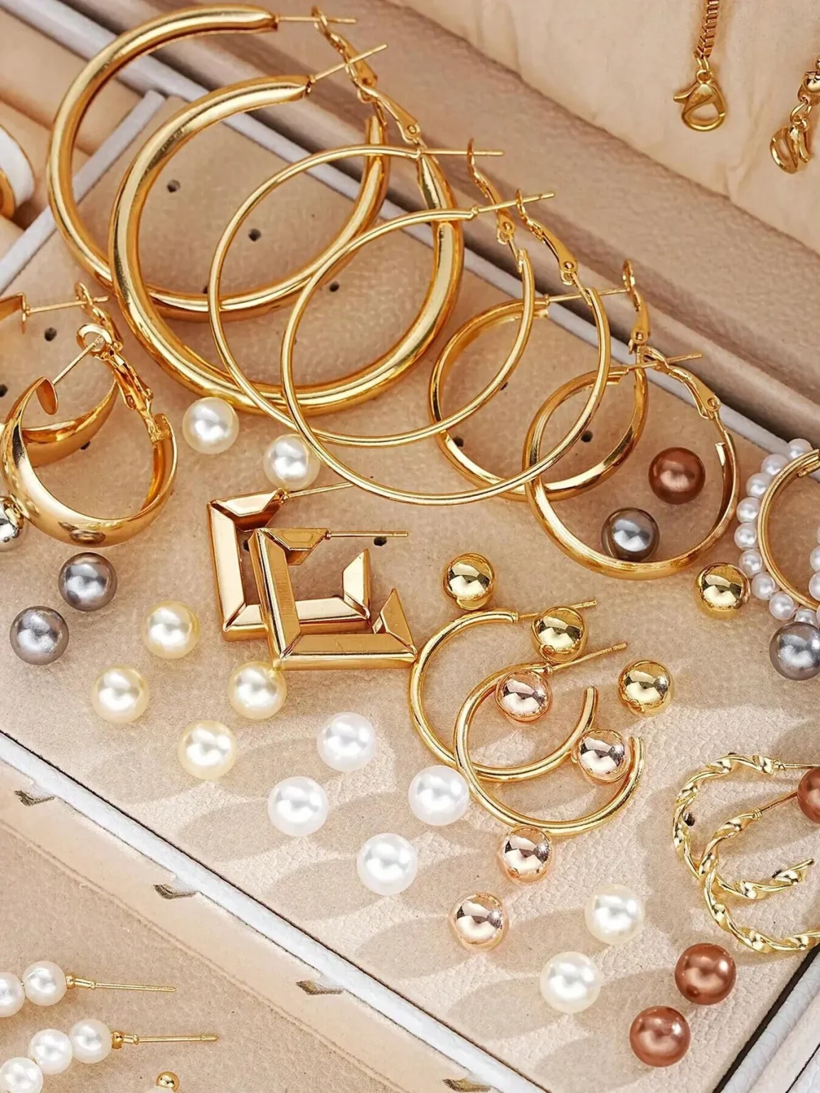 86pcs/Set Elegant Earrings Multi-Layered Necklace Ear Studs Rings 4-In-1 Faux Pearl Jewelry Set For Women Gift (No Box) New 4