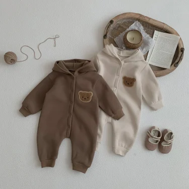 Ready Stock Newborn Baby Clothes Winter Baby Jumpsuit Bear Cute Hooded Baby Bodysuit Warm 0-2 Years Old 2
