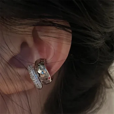 KOTiK New Trending Zircon Double-layer Ear Cuff No Piercing Earring Punk Unique Metal Geometric Ear Clip for Women Y2K Jewelry 4