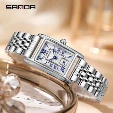 SANDA 1116 Quartz Watch Women Elegant Design Watches Rectangle Dial Waterproof Steel Leather Business Ladies Wristwatches Gift 2
