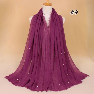 New Plain Crinkled Cotton Muslim Hijab Scarf Women Ladies Scarfs Shawls Head Wrap Pearl Beads Head Scarves Soft Muffler Stole 5