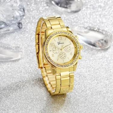 5 PCS Set Gold Watch Women Luxury Ring Necklace Earrings Rhinestone Fashion Wristwatch Female Casual Watches Bracelet Set 2