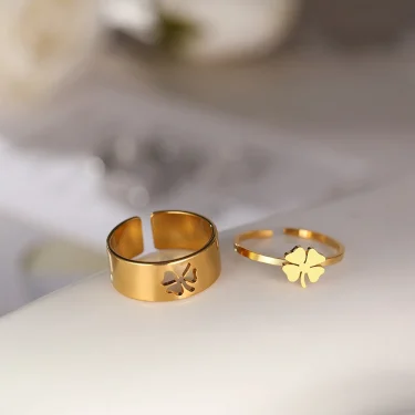 Stainless Steel Rings Trendy Vintage Clover Fashion Adjustable Couple Ring For Women Jewelry Wedding Eachother Gifts 2Pcs/set 5