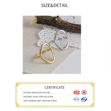 925 Sterling Silver Rings For Women Hollow Out Gold Color Temperament Personality Fashion Female Trendy Resizable Opening Rings 2