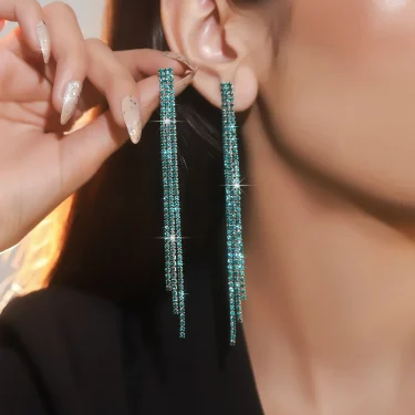 FYUAN Long Tassel Rhinestone Drop Earrings for Women Green Blue Gold Silver Color Crystal Dangle Earring Party Wedding Jewelry 4