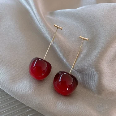 Sweet Red Cherry Earrings Ladies Fashion Delicate Fruit Design Drop Dangle Earrings Wedding Party Korean Ear Jewelry Gift 1