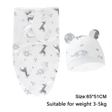 Baby Blanket Hat Set Cartoon Printed Cotton Newborn Swaddle Adjustable Infant Sleeping Swaddle Wraps All Seasons 0-6 Months 5