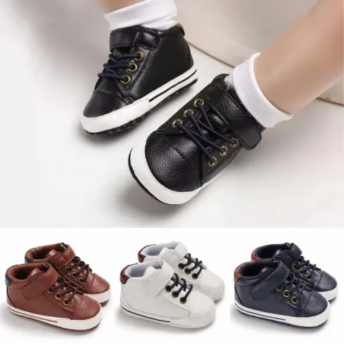 Baby Shoes Boys High Top Sneakers PU Leather Soft Sole Infant Kids Walker Crib Shoe 1