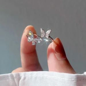 925 Sterling Silver Butterfly Zircon Open Rings For Women Wedding Luxury Fine Jewelry Accessories Wholesale 2023 1