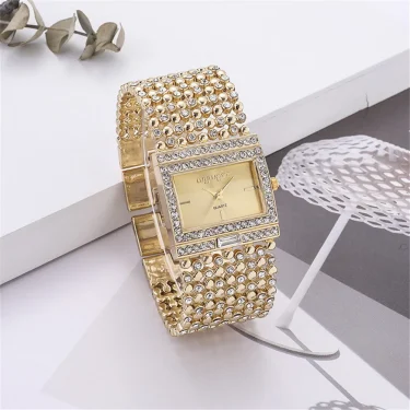 Luxury Simple Square Diamond Encrusted Women's Quartz Watch Gold Skeleton Fashion Women's Clock Gift Dress Wristwatch 2
