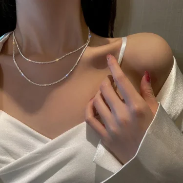 Popular Sparkling Necklace for Women Silver Colour Clavicle Chain Choker Fashion Jewelry Wedding Party Birthday Gift 1