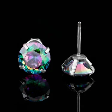 6mm CZ Screw Flat Back Earrings for Women Girls Hypoallergenic for Sensitive Ears New Design Rainbow Cubic Zirconia Stud Earring 5