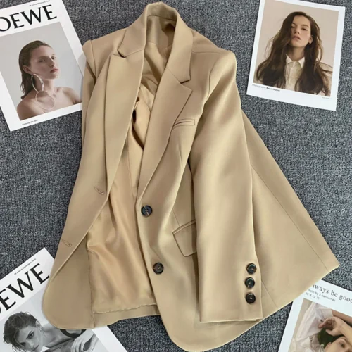 2024 Women Jacket New in Korean Fashion Small Suit Top Brown Suit Coat Clothes Loose Straight Temperament Slim Blazer for Women 1