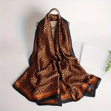 Coffee Color Large Silk Soft Scarf Women Stylish Print Long Shawl Handkerchief Summer Elegant Travel Wrap Hot 180x90cm 4