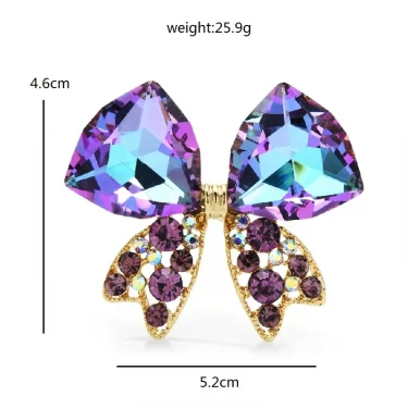 Wuli&baby Bowknot Purple Crystal Butterfly Brooch Pins Jewelry Badge Gift 2