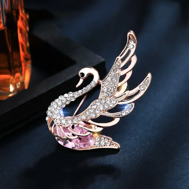 Korean Red Swan Flapping Crystal Brooches For Women Luxury Design Animal Bird Casual Office Party Brooch Pins Jewelry Gifts 4