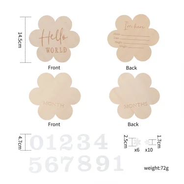 1Set Wooden Baby Month Milestone Card Flower Shape Record Card Newborn Birthday Gift Souvenir Baby Photo Photography Accessories 6