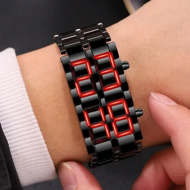 Fashion Mens Digital Lava Wrist Watch Men Black Full Metal Red Blue LED Display Watches Gifts for Male Boy Sport Creative Clock 5