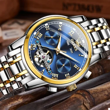 OLEVS Men's Watches Automatic Mechanical Business Wristwatch Waterproof Stainless Steel Strap Watch for Man Skeleton Calendar 2