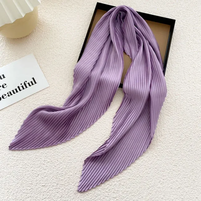 Women Square Scarf Skinny Ribbon Head Neck Small Pleated Hair Tie Band Kerchief Satin Foulard Scarves Headscarf Neckerchief 3