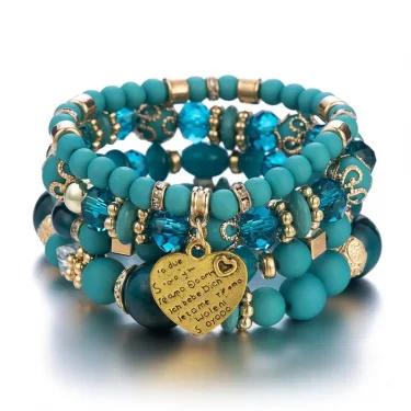 4Pcs/set Boho Ethnic Heart Beaded Bracelet Set For Women Handmade Crystal Beads Chain Bangle Female Bohemia Jewelry Gift 2