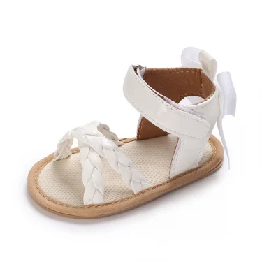 Cute Pre School Summer Sandals White Baptist Princess Casual Soft Rubber Sole Anti slip Single Shoes 0-18MBaby Walking Shoes 4