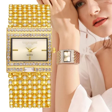 Luxury Simple Square Diamond Encrusted Women's Quartz Watch Gold Skeleton Fashion Women's Clock Gift Dress Wristwatch 1
