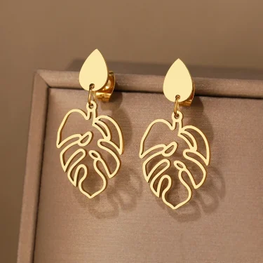 Stainless Steel Earrings Classic Vintage Water Drop Plant Leaves Fashion Pendants Earrings For Women Jewelry Party Girls Gifts 1