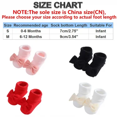 Toddler Baby Girls Socks Shoes Newborn Baby Floor Socks Bowknot Infant Baby Foot Socks First Walkers Prewalker Boots 0-12 Months 6