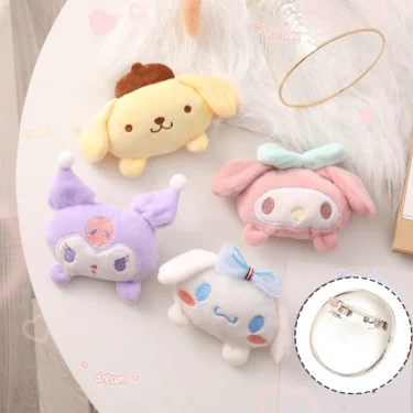 Cute Sanrio Anime Kuromi Doll Plush Brooch Cute Shape Soft Badge Accessories Cartoon Bag Pin Backpacks Pendant Decoration Gifts 1