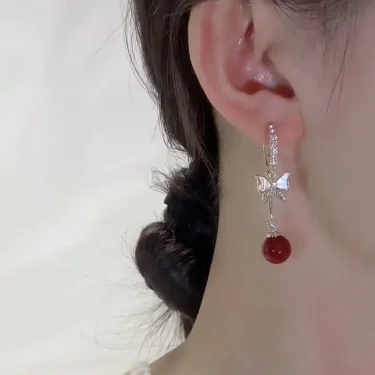 Elegant Red Zircon Butterfly Drop Earrings for Women Temperament Sweet Metal Bow Earrings Fashion Girl Jewelry Accessories 6