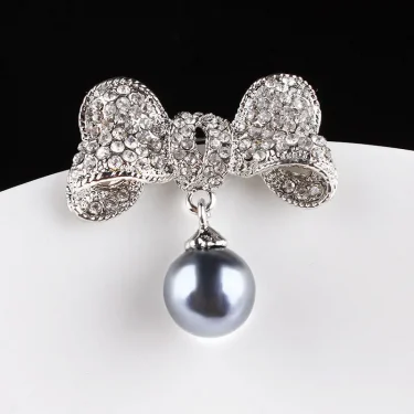 Vintage Pearl Bowknot Pins Brooches For Women Rhinestones Broches Designer Jewelry for Hijab 2