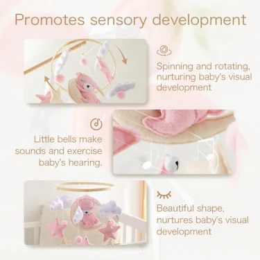 Crib Mobile Baby Wooden Bed Bell Baby Rattles Soft Felt Cartoon Bear Toys Hanger Crib Mobile Bed Bell Wood Toy Bracket Kid Gifts 2
