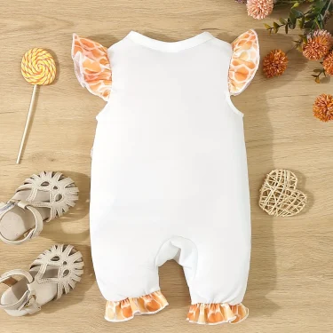 Baby Boy Cute Comfortable Casual Giraffe Print Sleeveless Baby Girl Summer Flying Sleeve Ruffled Onesie Fake Pocket 2