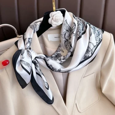 2024 New Floral Silk Square Scarf Women Satin Shawl Wrap Hijab Female Hair Band Wrist Luxury Headkerchief 70*70cm Echarpe 2